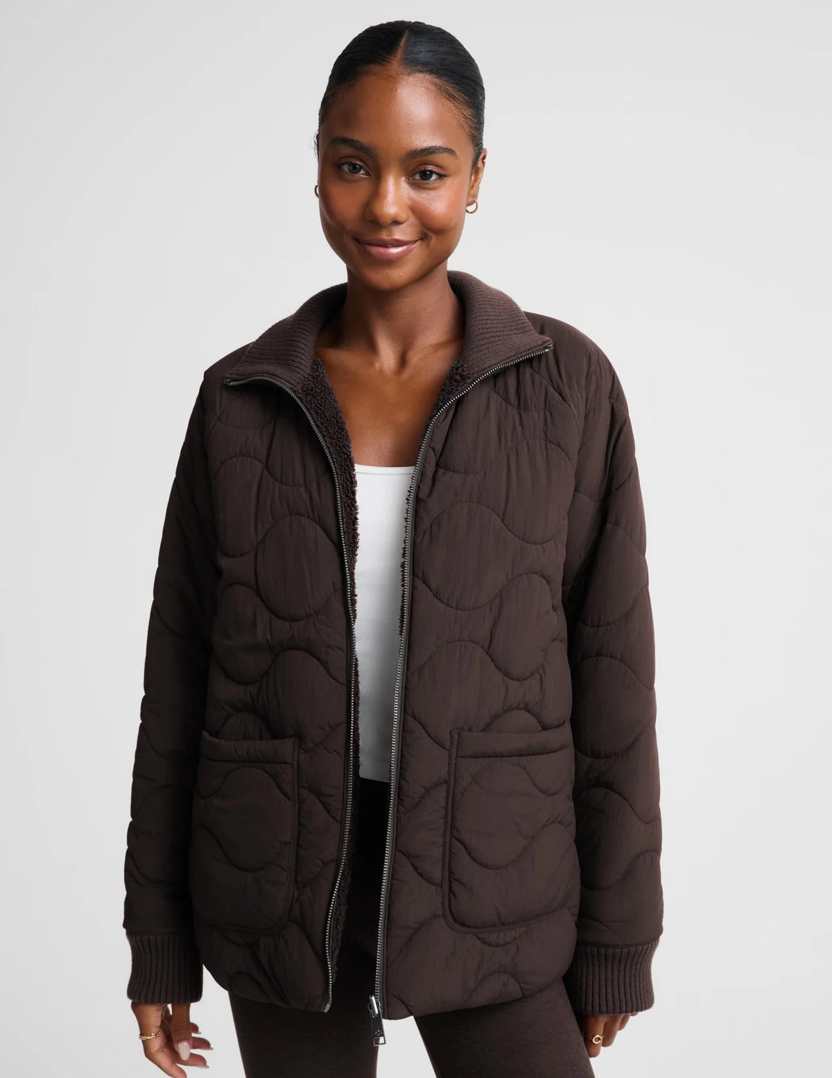 Beyond Yoga Roam Quilted Reversible Jacket- Chocolate