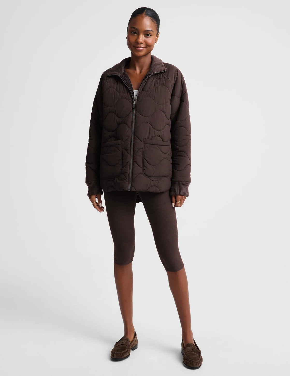 Beyond Yoga Roam Quilted Reversible Jacket- Chocolate