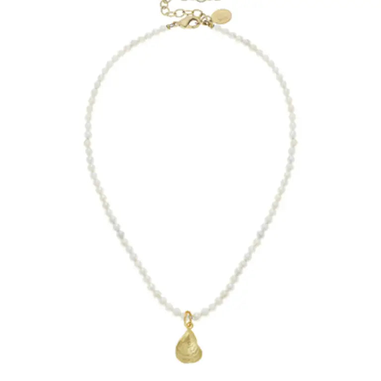 Susan Shaw Gold Oyster On Ivory Beaded Necklace