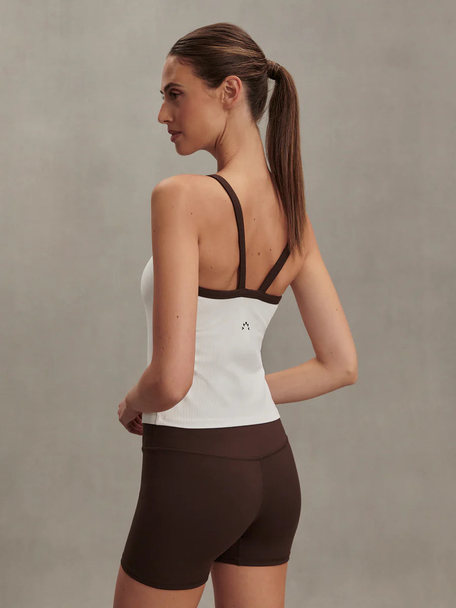 Varley Theon Scoop Neck Tank- White/ Coffee Bean