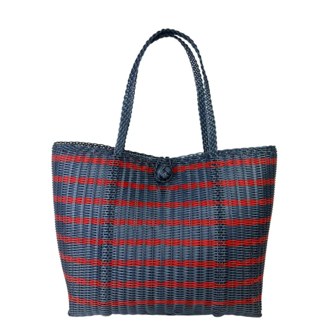 The Lilley Line Medium Tote - Sailor Stripe Fog Blue + Red