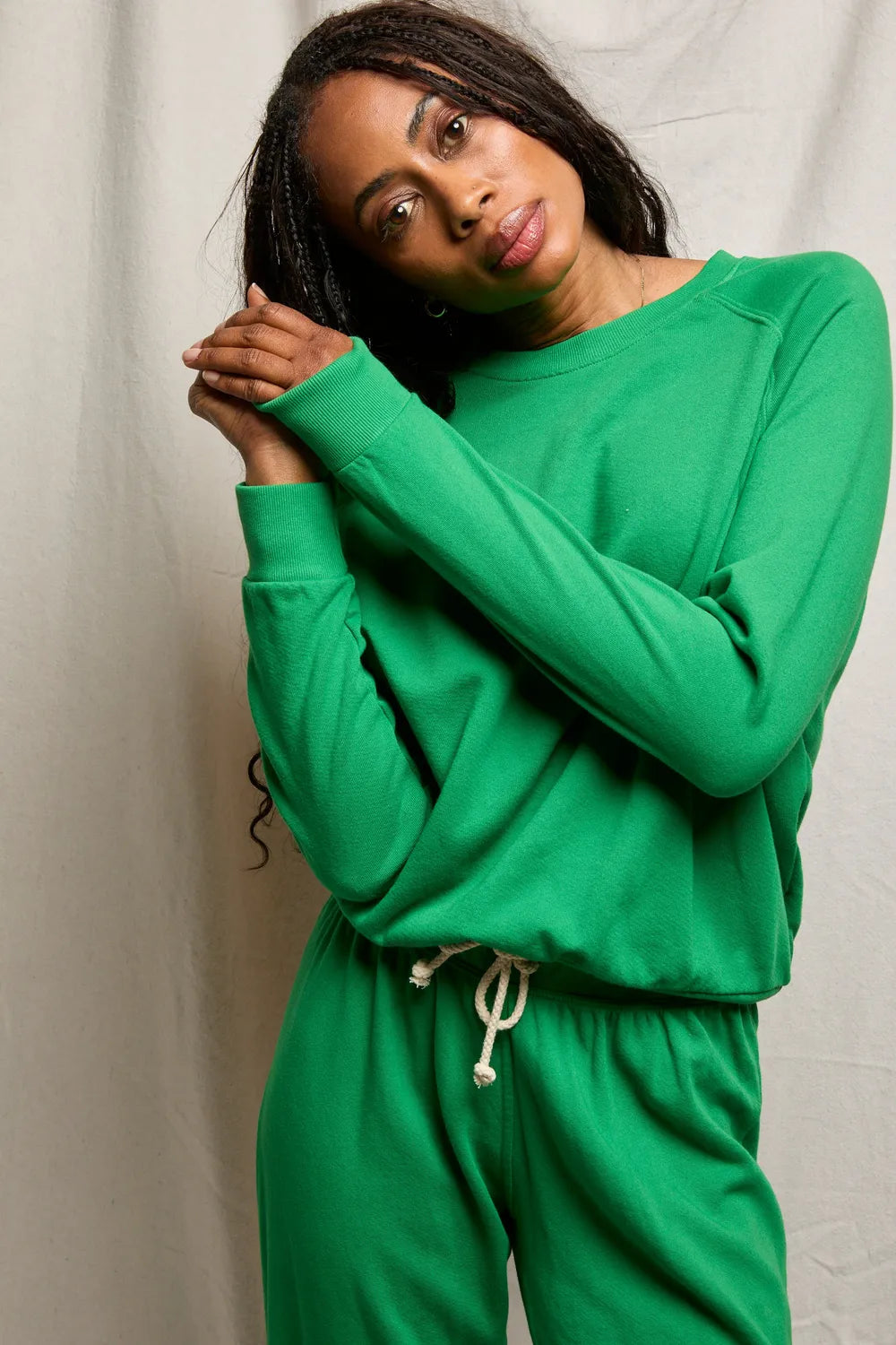 Perfect White Tee Alexi French Terry Raglan Crew Sweatshirt - Grass