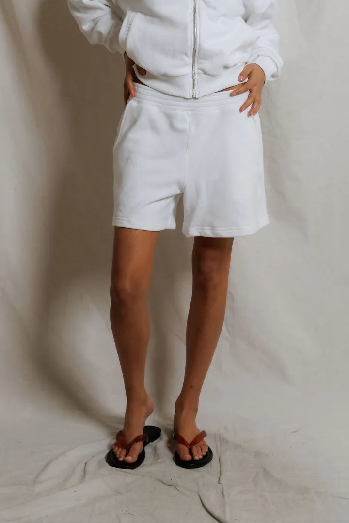 Perfect White Tee Bari French Terry Sweat Shorts - White