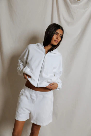 Perfect White Tee Bari French Terry Sweat Shorts - White