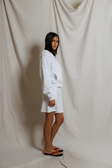 Perfect White Tee Bari French Terry Sweat Shorts - White