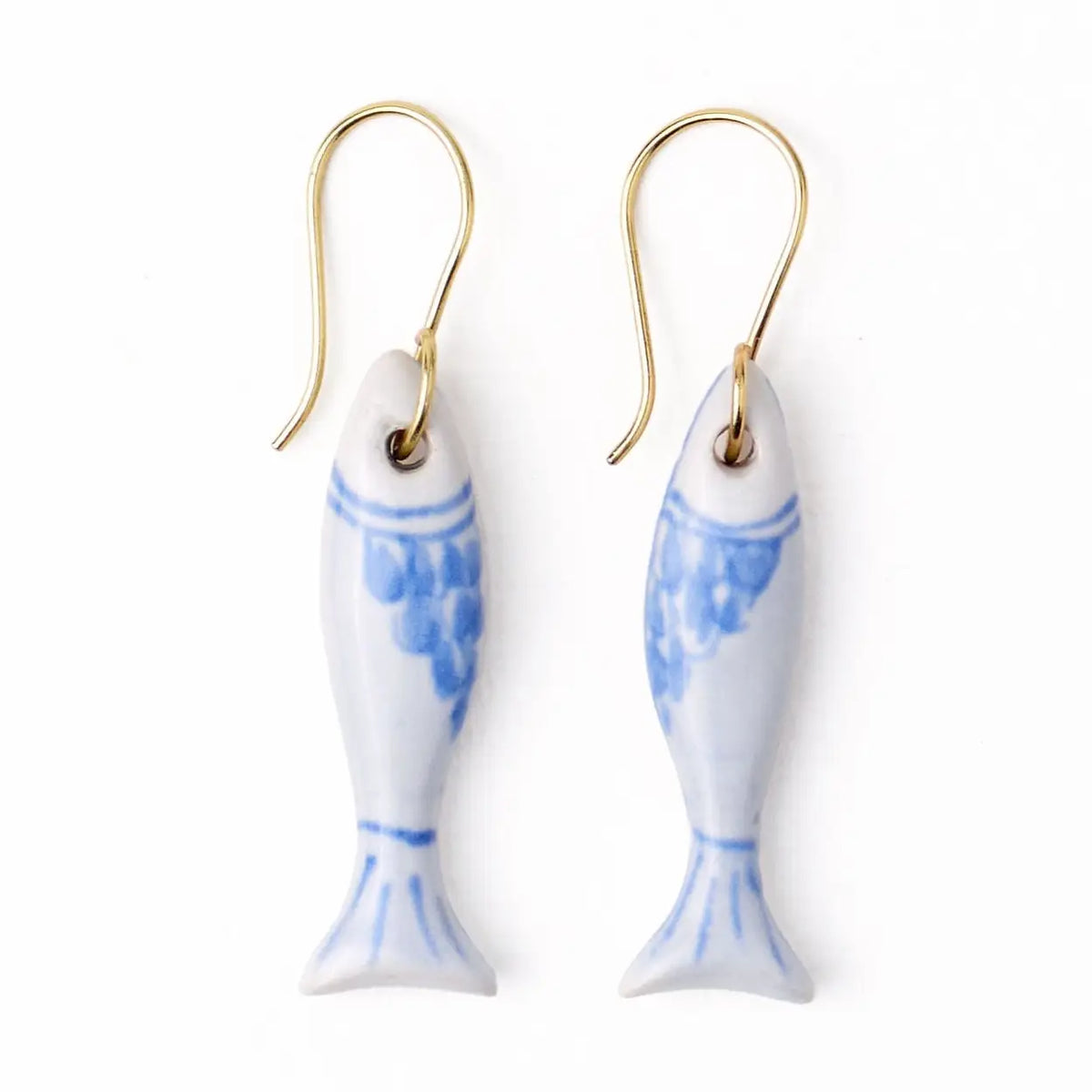 INK+ALLOY Danielle Fish Ceramic Earrings - Blue + White