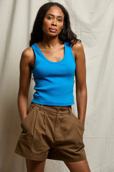 Perfect White Tee Blondie Rib Bra Friendly Tank - Cobalt