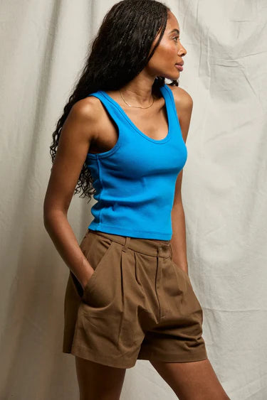 Perfect White Tee Blondie Rib Bra Friendly Tank - Cobalt