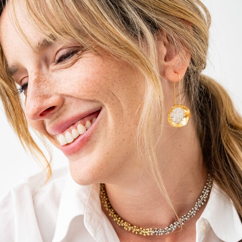 INK+ALLOY Bobbi Hammered Disc With Clusters Earrings 18k Gold + Silver