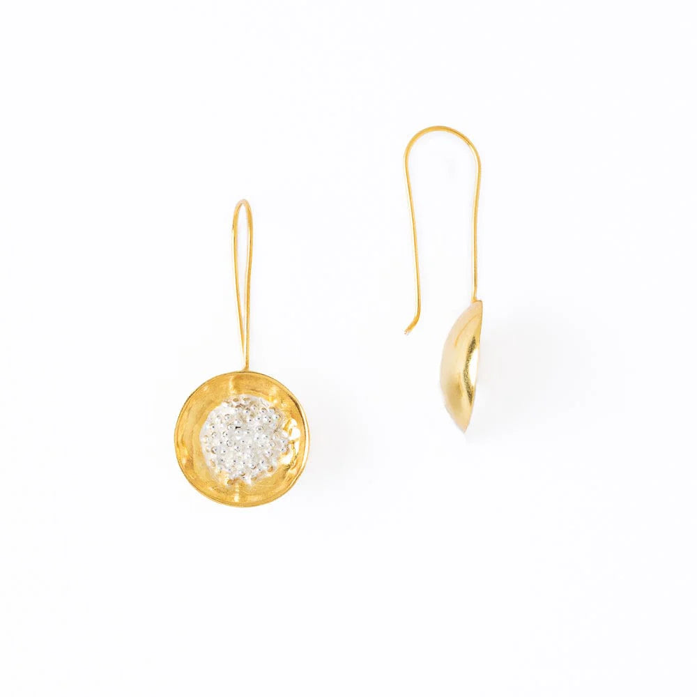 INK+ALLOY Bobbi Hammered Disc With Clusters Earrings 18k Gold + Silver