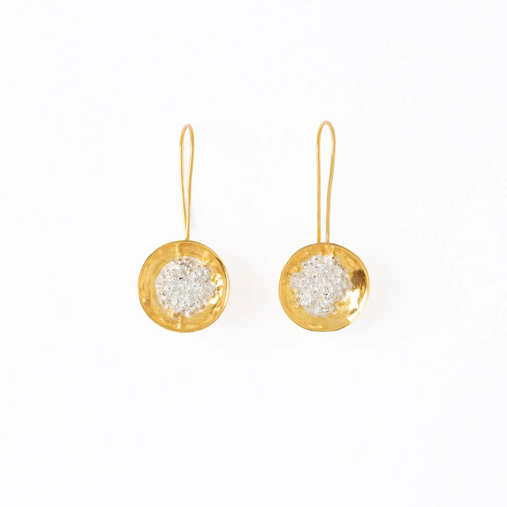 INK+ALLOY Bobbi Hammered Disc With Clusters Earrings 18k Gold + Silver