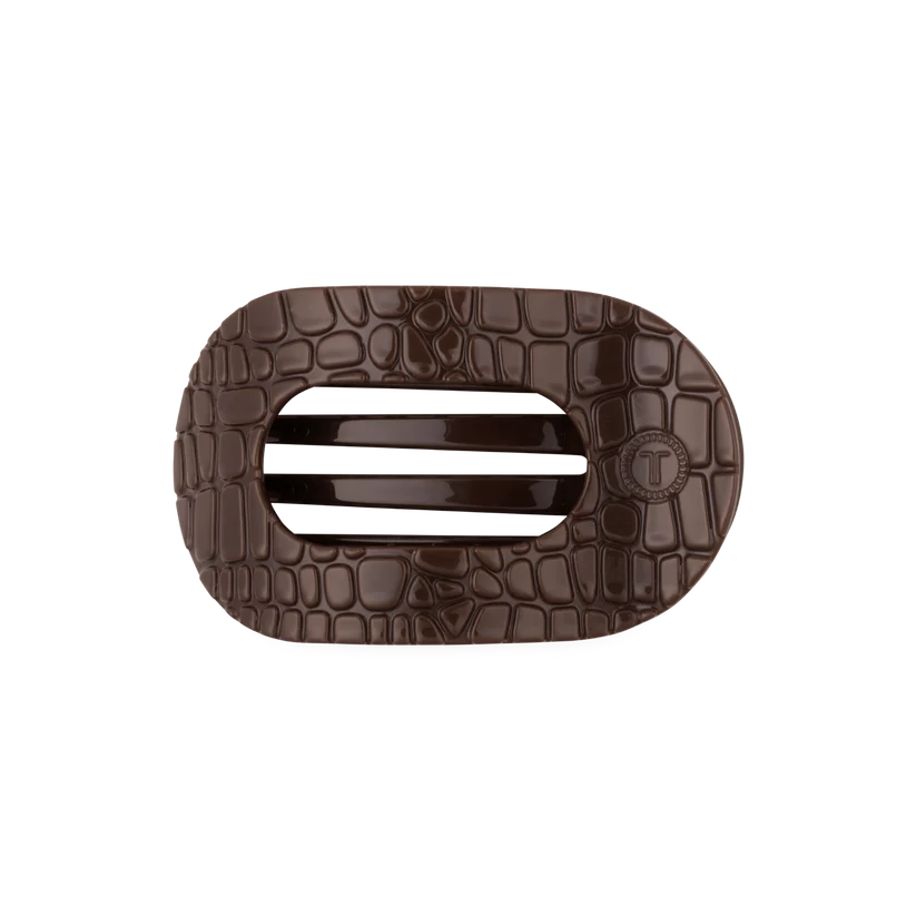 Teleties Flat Round Clip - Brown Crocodile