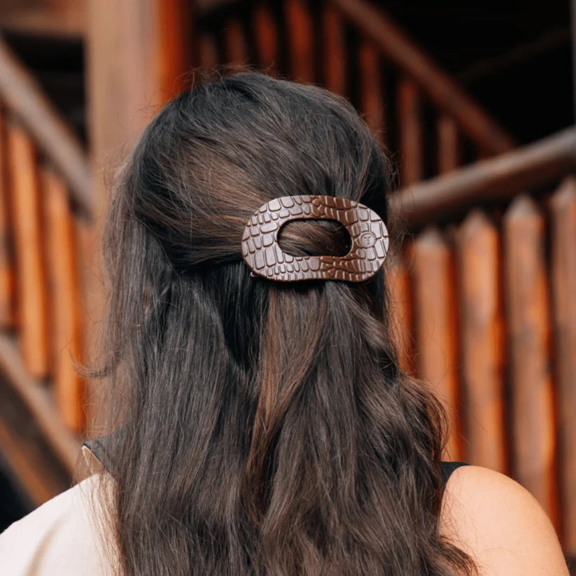 Teleties Flat Round Clip - Brown Crocodile