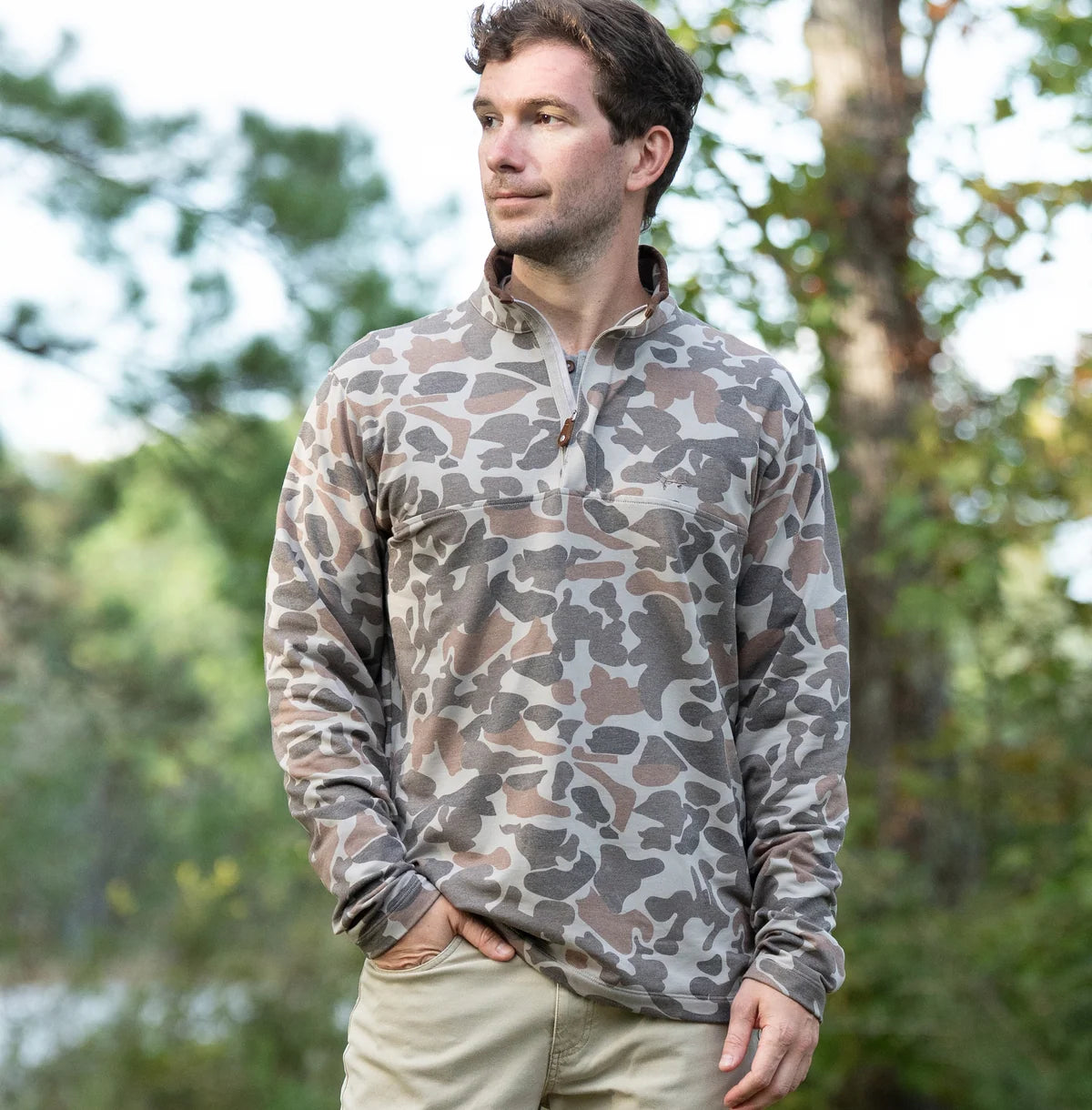 Coastal Cotton Camo Pullover- Brown Camo