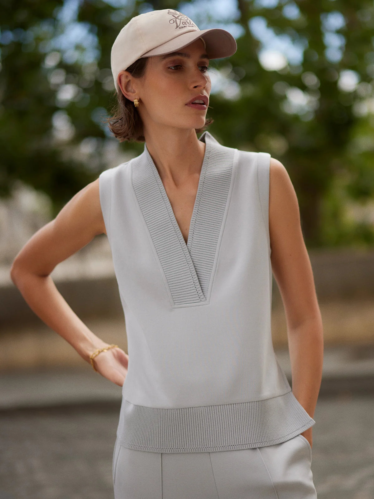 Varley Freida V Neck Tank - Blue Clay