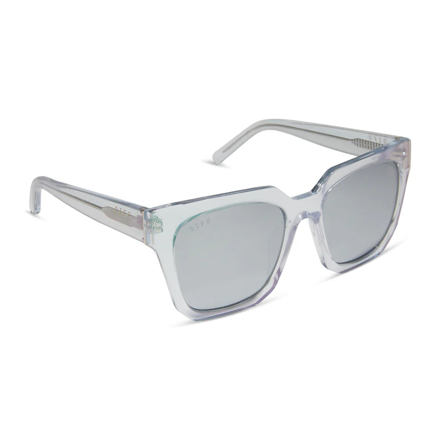 DIFF Eyewear Ariana Square Sunglasses - Opalescent Turquoise + Silver Mirror