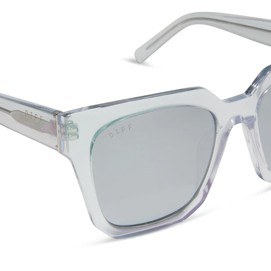 DIFF Eyewear Ariana Square Sunglasses - Opalescent Turquoise + Silver Mirror