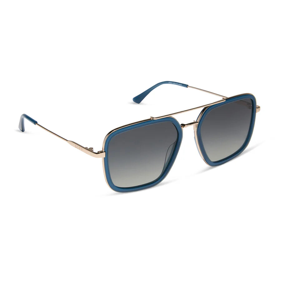 DIFF Eyewear Jordan Polarized- Clubhouse Blue Gold Grey Gradient Sunglasses