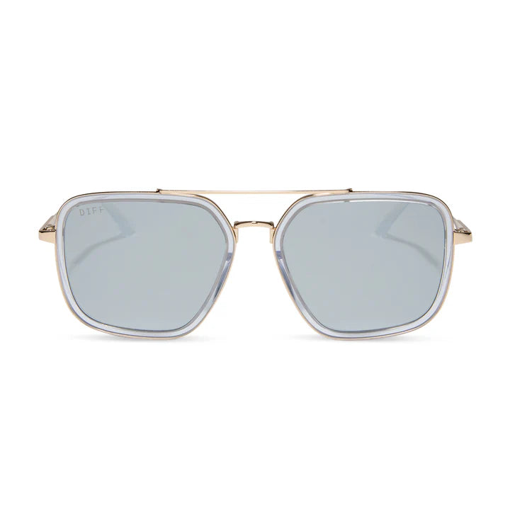 DIFF Eyewear Jordan Polarized - Gold Clear Crystal Temple Tips + Silver Mirror