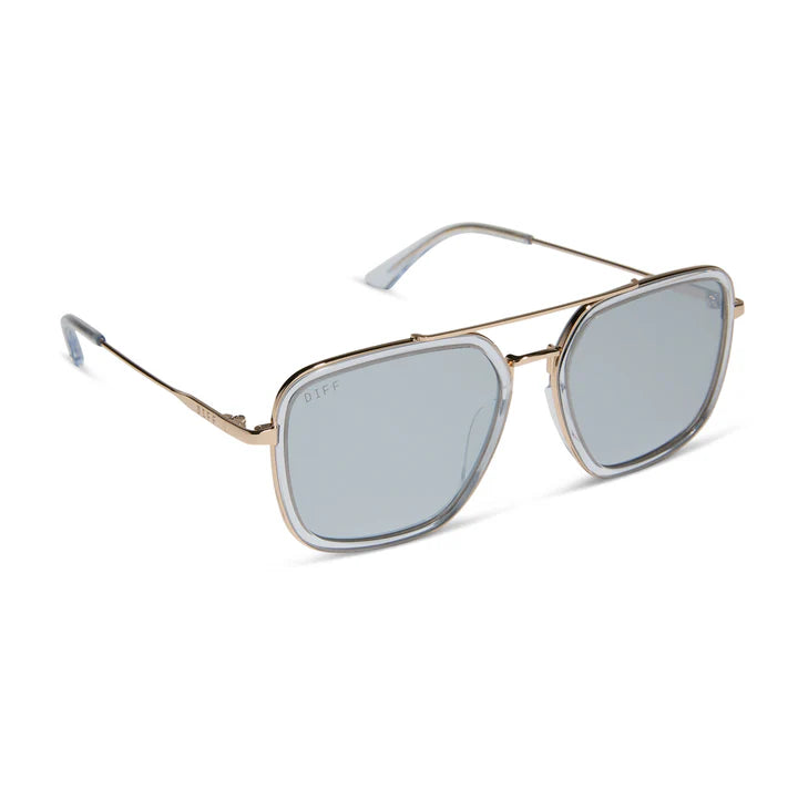DIFF Eyewear Jordan Polarized - Gold Clear Crystal Temple Tips + Silver Mirror
