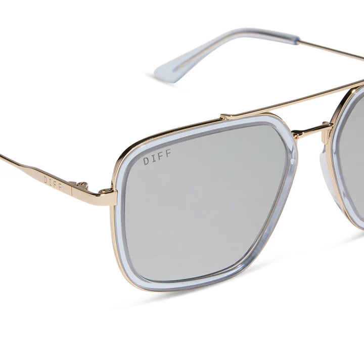 DIFF Eyewear Jordan Polarized - Gold Clear Crystal Temple Tips + Silver Mirror