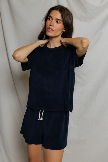 Perfect White Tee Donna- loop terry short sleeve tee- Navy
