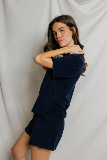 Perfect White Tee Donna- loop terry short sleeve tee- Navy