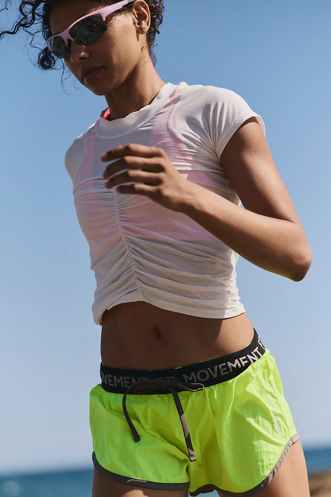 Free People Tempo Ruched UV Protection Tee- White