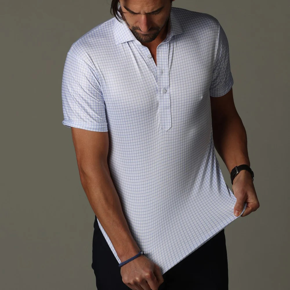 Collars & Co. Semi-Spread Collar Polo- Thin Blue Check