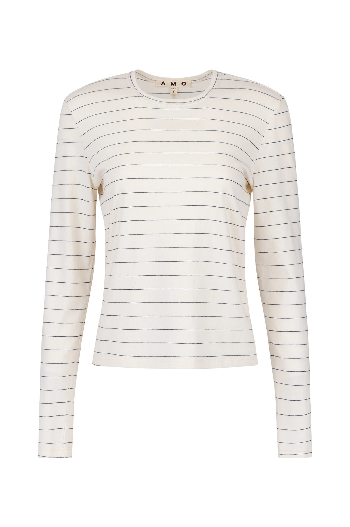 AMO Drew Long Sleeve Tee- Bone/ Grey Stripe