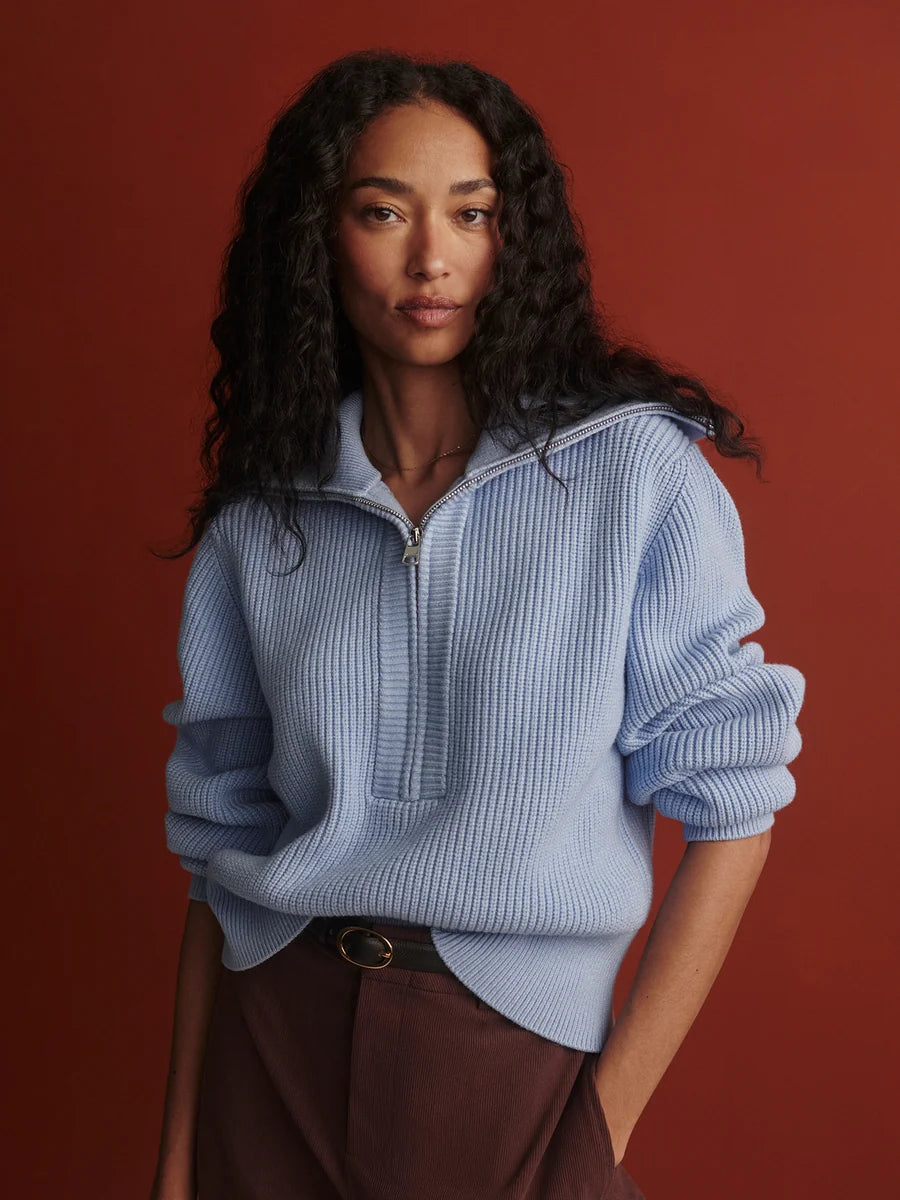 Varley Maura Half-Zip Rib Knit- Kentucky Blue