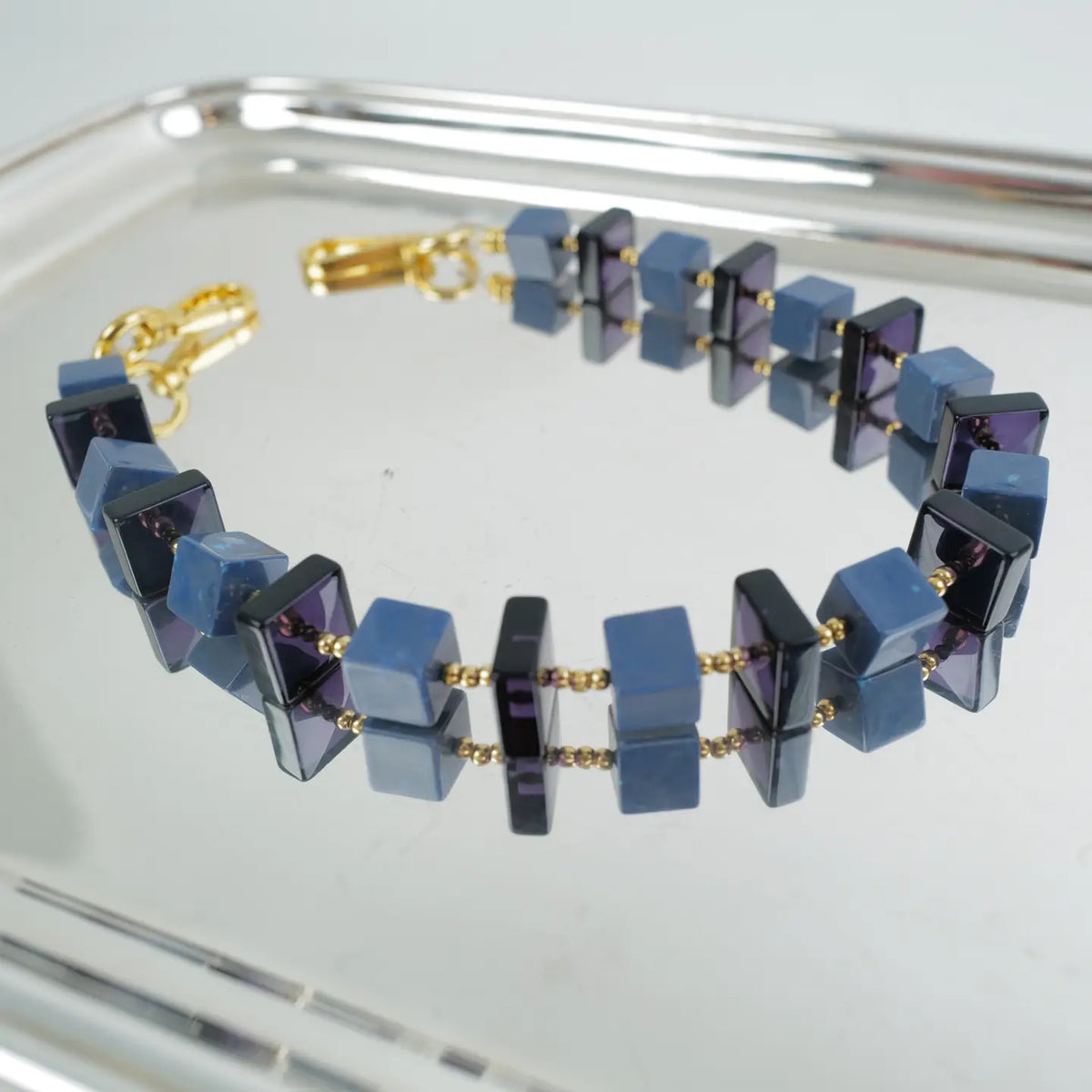 The Lilley Line Clutch Strap - Indigo Marble Cubes