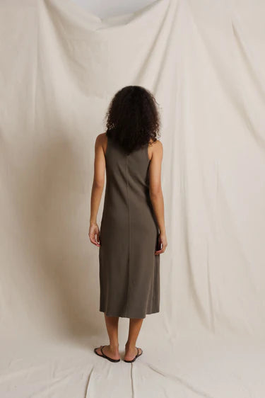 Perfect White Edith Midi Tank Dress - Dark Olive