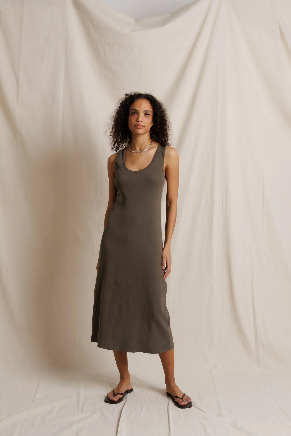 Perfect White Edith Midi Tank Dress - Dark Olive