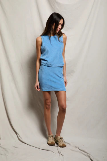 Perfect White Tee Emery- loop terry mini skirt- pacific blue