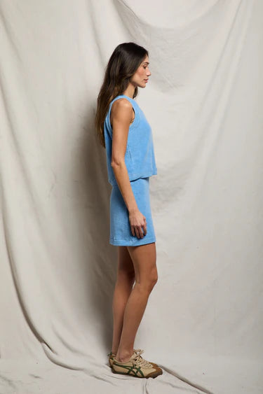 Perfect White Tee Esther- loop terry mock neck tank- Pacific blue