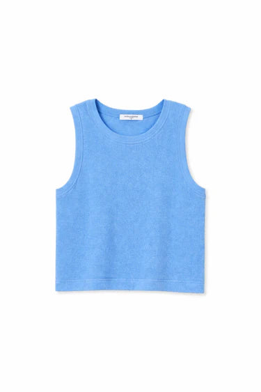 Perfect White Tee Esther- loop terry mock neck tank- Pacific blue