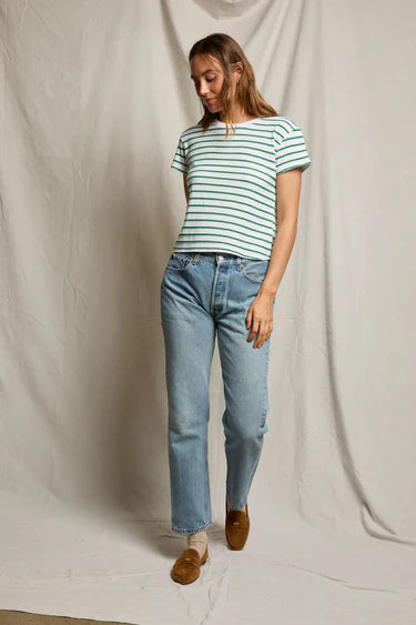 Perfect White Tee Everett Jersey Striped Short Sleeve Tee - Grass Stripe