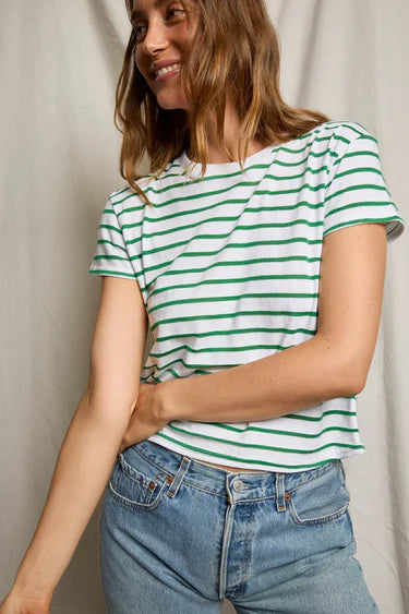Perfect White Tee Everett Jersey Striped Short Sleeve Tee - Grass Stripe