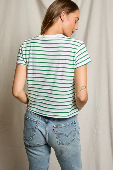 Perfect White Tee Everett Jersey Striped Short Sleeve Tee - Grass Stripe