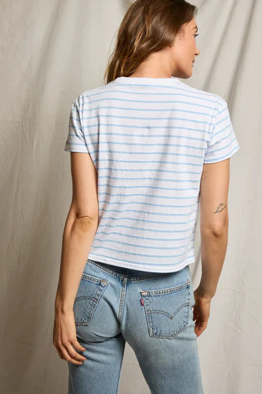 Perfect White Tee Everett Jersey Striped Short Sleeve Tee - Powder Blue Stripe