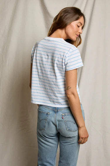 Perfect White Tee Everett Jersey Striped Short Sleeve Tee - Powder Blue Stripe
