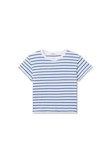 Perfect White Tee Everett Jersey Striped Short Sleeve Tee - Cobalt Stripe