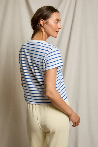Perfect White Tee Everett Jersey Striped Short Sleeve Tee - Cobalt Stripe
