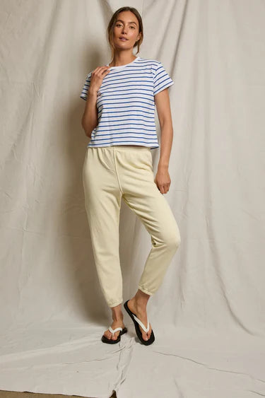 Perfect White Tee Everett Jersey Striped Short Sleeve Tee - Cobalt Stripe