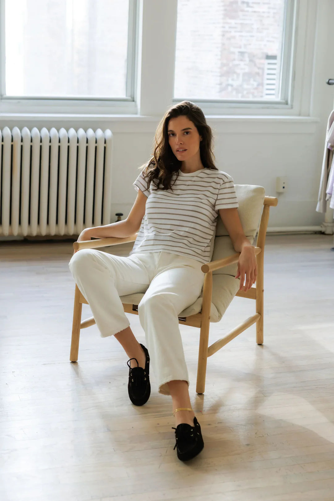 Perfect White Tee Everett Stripe- Driftwood/ White Stripe