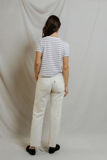 Perfect White Tee Everett Stripe- Driftwood/ White Stripe