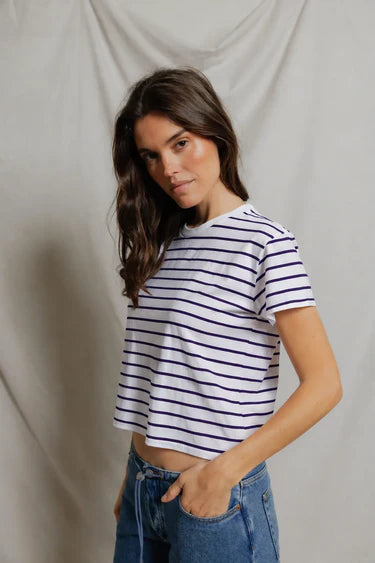 Perfect White Tee Everett Stripe- Ultraviolet/ White Stripe