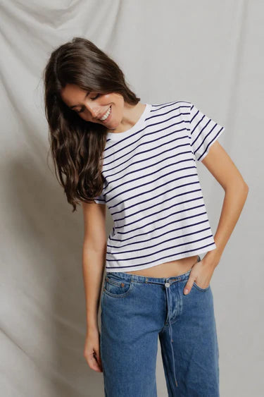 Perfect White Tee Everett Stripe- Ultraviolet/ White Stripe