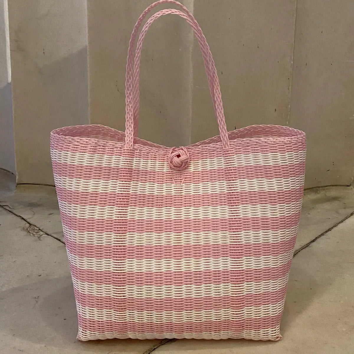 The Lilley Line Large Tote - Lined Paper Striped Baby Pink + White
